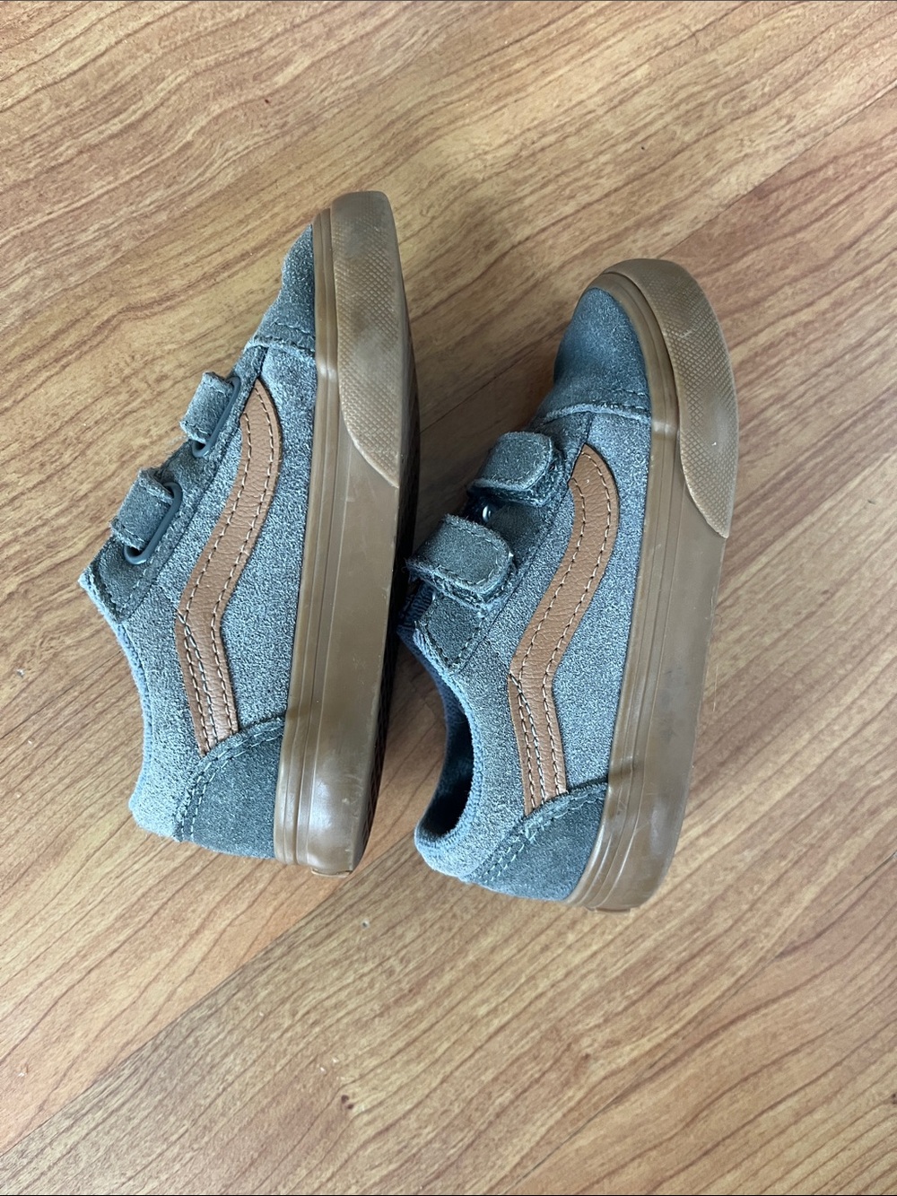 Vans Kids Gray Suede Sneakers with Brown Side Stripe